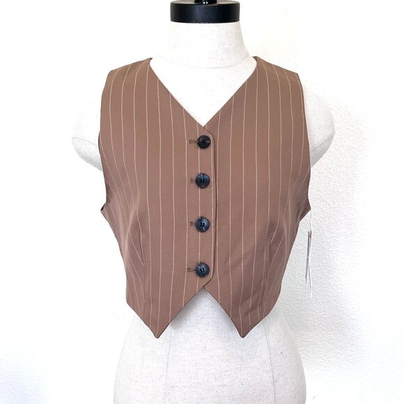 NWT Commense Vest - Mens Style - Crop -Pinstripe Button Down Vest - Size Large - Picture 1 of 10